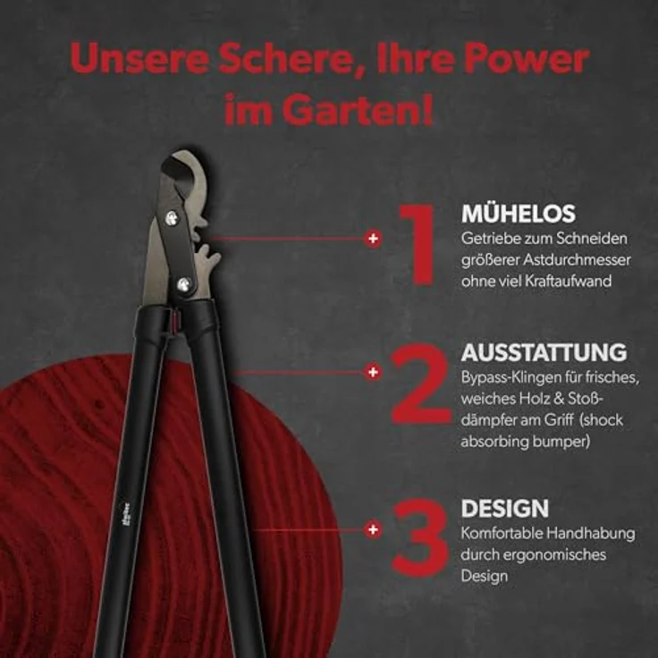 siwitec Bypass Getriebeastschere SG-20, Astschere für frisches Holz bis Ø 40 mm, Kohlenstoffstahl Klinge, Länge 75 cm, Schwarz-Rot – Bild 4