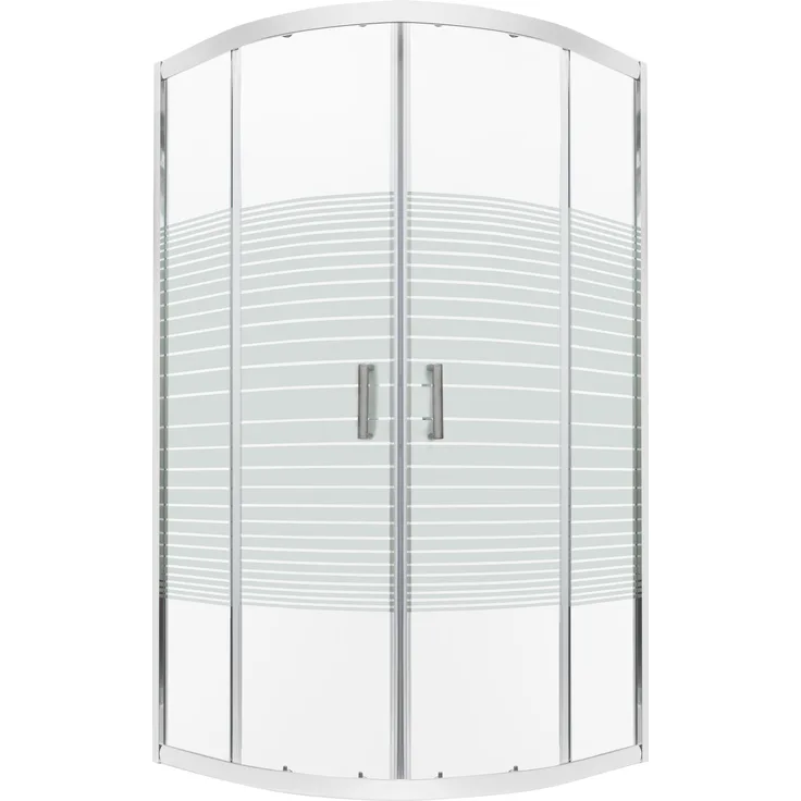 Kerra Madera GL 90x90 SOLO Duschkabine, transparente Viertelkreis-Duschkabine mit weißen horizontalen Streifen, 4mm ESG Sicherheitsglas, Chromprofile
