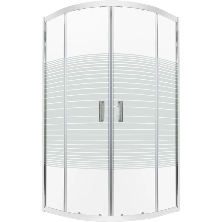 Kerra Madera GL 90x90 SOLO Duschkabine, transparente Viertelkreis-Duschkabine mit weißen horizontalen Streifen, 4mm ESG Sicherheitsglas, Chromprofile