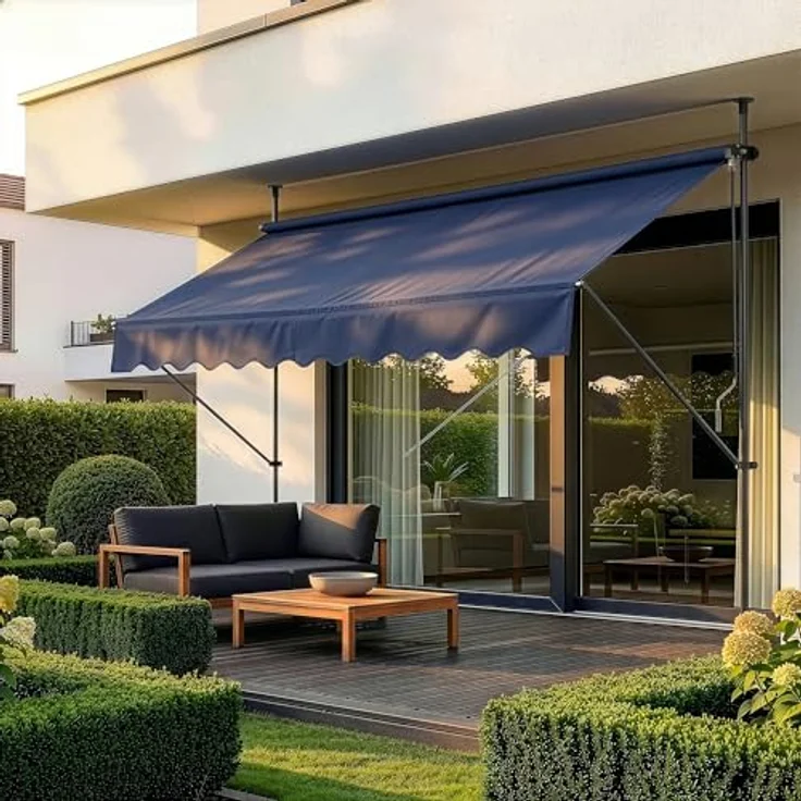 Pro.tec - Klemmmarkise 250x120x200-300cm ohne Bohren Dunkelblau – Bild 2