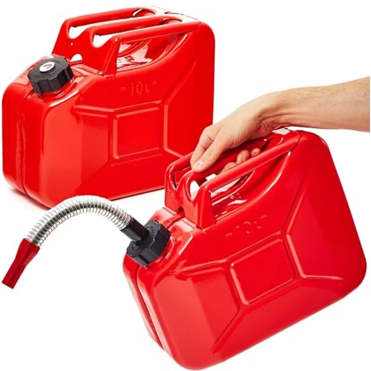 BW® Benzinkanister Metall 2x 10 Liter, RAL 3000, mit Schraubverschluss und Ausgießer, TÜV-geprüft, UN-zugelassen, Made in Europe – Bild 1