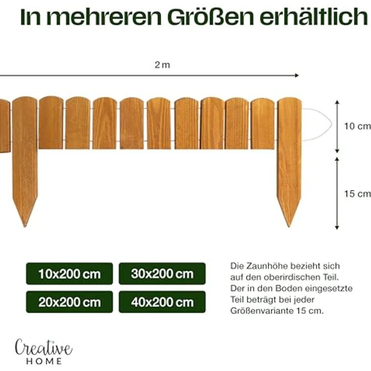 Creative Home Rasenkante Beeteinfassung Holz 200 x 10 cm, Witterungsbeständig und Robust in Naturholz – Bild 3