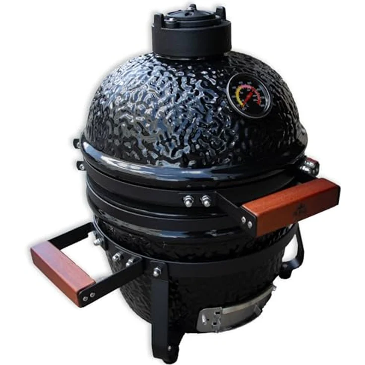 Schweng GmbH Kamado BBQ-First Grill, kompakter Keramik-Tischgrill mit Thermometer, für Grillen, Räuchern, Garen und Backen, ideal für Balkon & Terrasse, 26,5 cm Ø Grillfläche – Bild 1