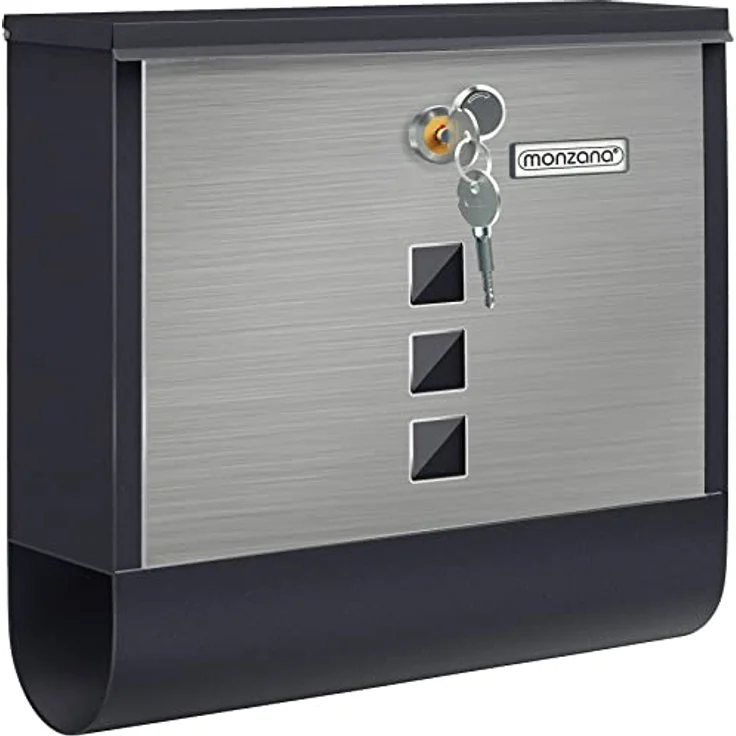 Monzana Design Briefkasten Edelstahl mit Zeitungsfach Sichtfenster Namensschild drehbare Abdeckung Kreuzschloss 2 Schlüssel Postkasten Schwarz-Silber - Preisvergleich – Bild 1