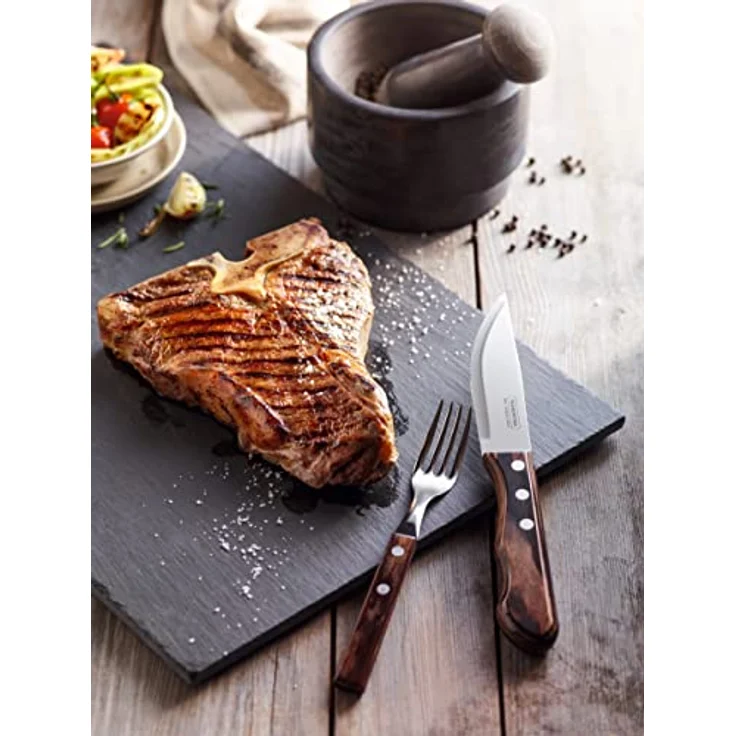 Tramontina Jumbo Steakbesteck Set, 12-teilig, rostfreier Edelstahl, FSC Holzgriff, spülmaschinenfest, Wellenschliff, für 6 Personen – Bild 2