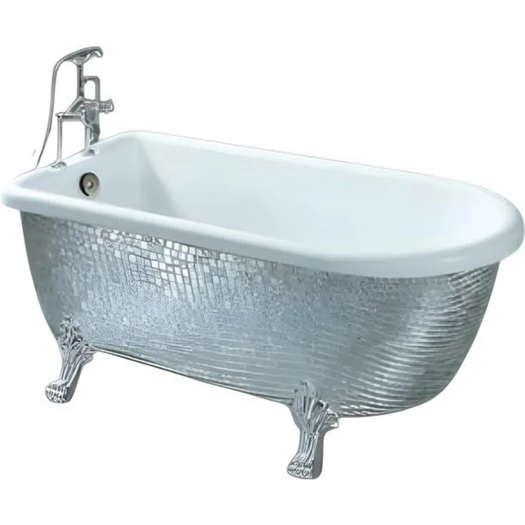 JVmoebel Badewanne Elegante Acrylwanne, freistehend in Silber, ergonomische Form, 150 x 76 x 64 cm, Made in Europe