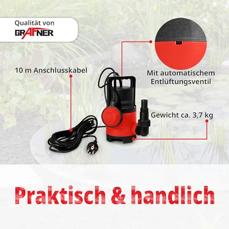 GRAFner Schmutzwassertauchpumpe 400 Watt 8000 l/h Schmutzwasserpumpe Tauchmotorpumpe – Bild 2