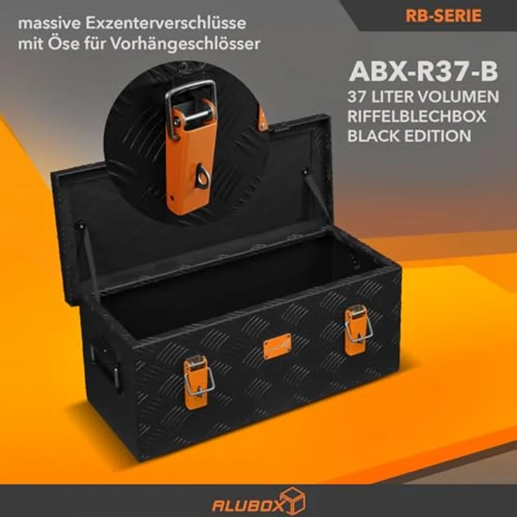 Alubox STRONG - BLACK EDITION ABX-R37 Aluminium Transportkiste, 37 Liter, 3mm Riffelblech, schwarz, korrosions- und witterungsbeständig – Bild 3