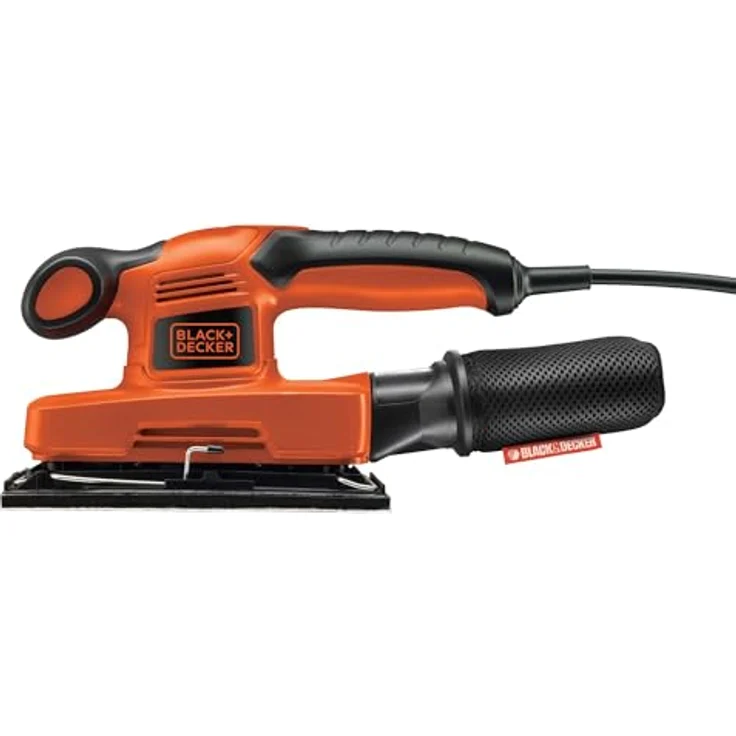 Black+Decker Schwingschleifer, Schleifmaschine (hoher Kreisdurchmesser, für große Flächen, ergonomischer Softgriff, integrierter Staubfangsack, Schleifpapier, versiegelter Schalter) KA320EKA – Bild 3