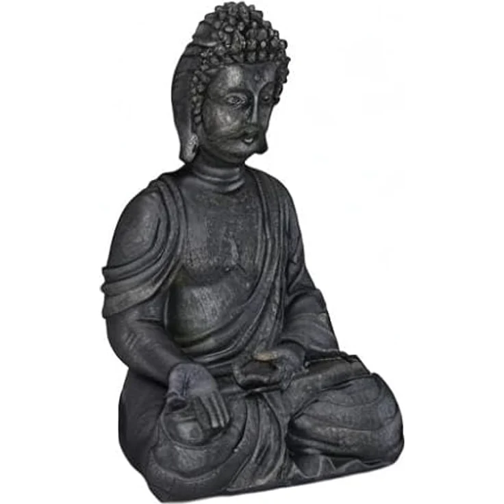 Relaxdays, dunkelgrau sitzende Figur, 40 cm hoch, Feng Shui, Outdoor, Garten Dekofigur, große Zen Buddha Statue – Bild 10