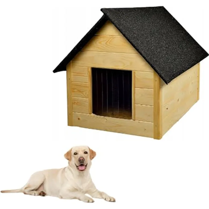 QLS Hundehütte aus Holz 101x69 cm Isoliert Winterfest Outdoor, Naturholz