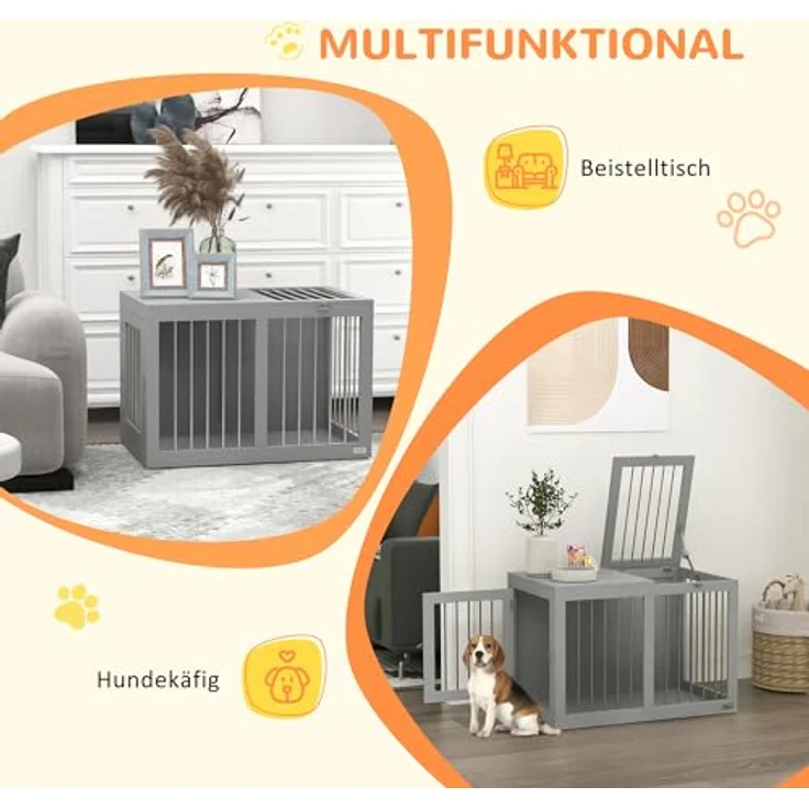 PawHut Hundekäfig für Zuhause, Hundehütte, Haustierkäfig für mittelgroße Hunde, Hundebox mit Türen, Hundehaus, Transportkäfig, Grau, 80 x 50 x 56,5 cm – Bild 3