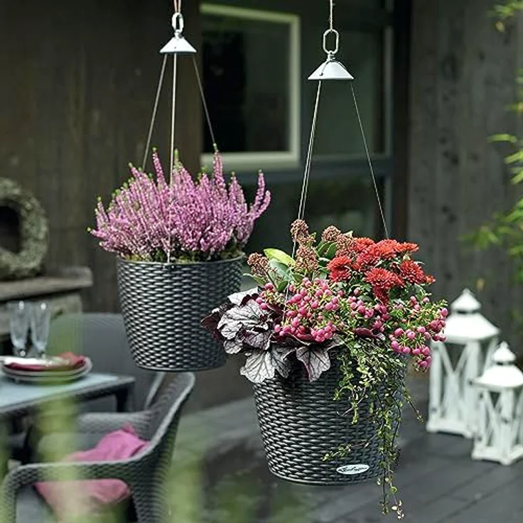 Lechuza 15193 Nido Cottage Blumenampel, Hochwertiger Kunststoff, Inkl. Bewässerungssystem und Edelstahlaufhängung, Für Innen- und Außenbereich, granit – Bild 9