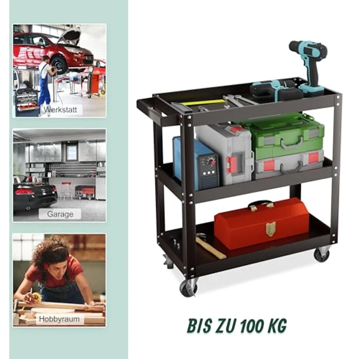 Relaxdays Werkstattwagen mit 3 Ebene, Stahl, max. Traglast: 100 kg, Schwarz – Bild 3