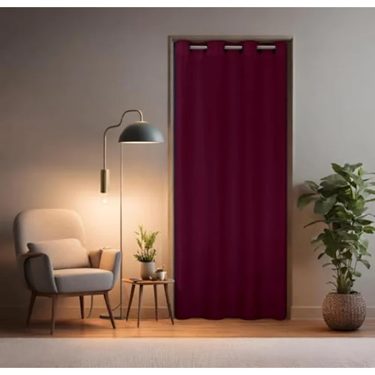 tinycurtains, Türvorhang mit Teleskopstange, einfache Montage in nur 1 Minute ohne Bohren (Türvorhang Bordeaux rot + Stange Silber, Vorhang 195 x 150 cm (HxB); Stange 70-120 cm) – Bild 1