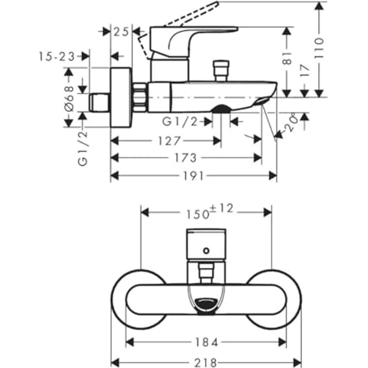 Hansgrohe Rebris S Einhebel-Wannenmischer Aufputz, matt schwarz, mit Keramikmischsystem und automatischer Rückstellung – Bild 3