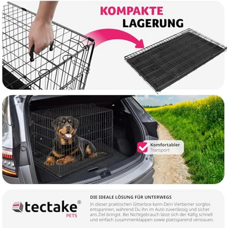 tectake® Hundekäfig, Hundegitter Box, Dog Kennel, faltbar, stabil, für Hunde und Welpen - 121,5 x 75,5 x 80,5 cm, Stahlgitter, Schwarz – Bild 3