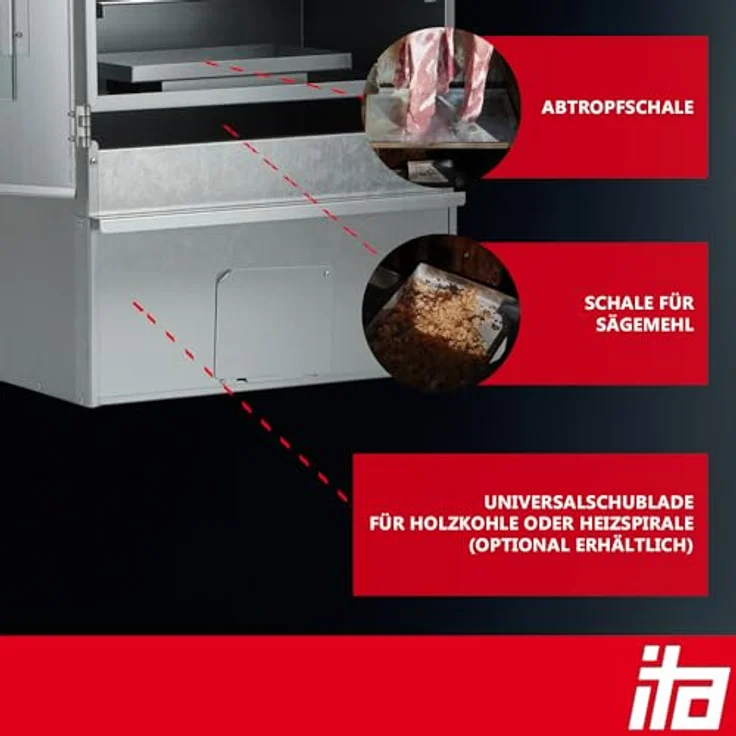ITA Räucherofen 7000, Premium Räucherschrank aus legiertem Stahl mit 3 Etagen, Sichtfenster & Thermometer, für Kalträuchern & Heißräuchern, EU Qualität – Bild 5