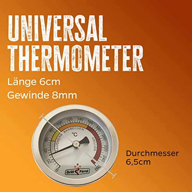Grillfürst BBQ Deckelthermometer Therm 260 - Einbau Grillthermometer für Grill, Smoker oder Räucherofen, Ø 6,5 cm – Bild 2