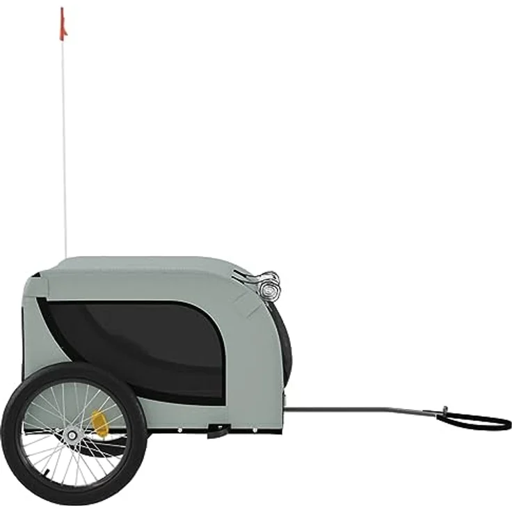 vidaXL Hunde-Transportbox Fahrradanhänger Grau und Schwarz Oxford-Gewebe und Eisen, PVC-Fenster, Reflektoren, bis 45 kg Tragfähigkeit – Bild 5