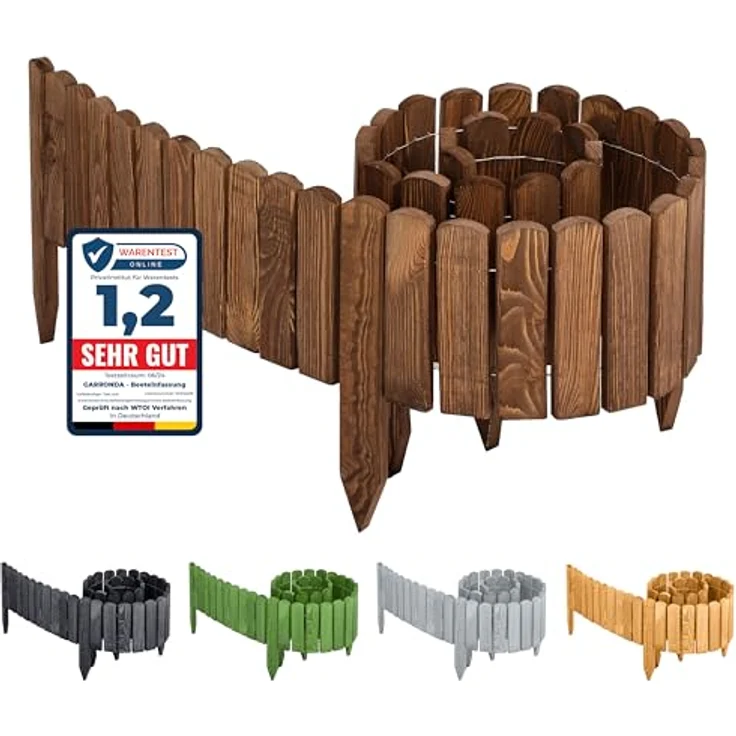 Garronda Beeteinfassung Holz Rollzaun Holzzaun 200 x 8 cm imprägniert Flexibler Rollborder Rasenkante Palisade Gartenzaun Umzäunung für Garten GD-0046 (Dunkelbraun, Höhe: 8 cm) - Wetter- und schädlingsbeständiger Holzgartenzaun – Bild 1