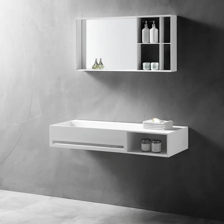 Bernstein Waschbecken TWG62 aus Mineralguss - Weiß matt, mit Ablagefach und Handtuchhalter