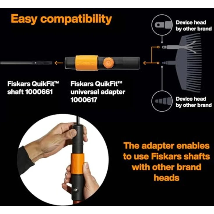 Original Fiskars Universaladapter für die Nutzung aller Gartenwerkzeugköpfe zur Kombination von einem QuikFit Stiel, Länge 17 cm, Kunststoff, Schwarz-Orange, QuikFit, 1000617 - Preisvergleich – Bild 2