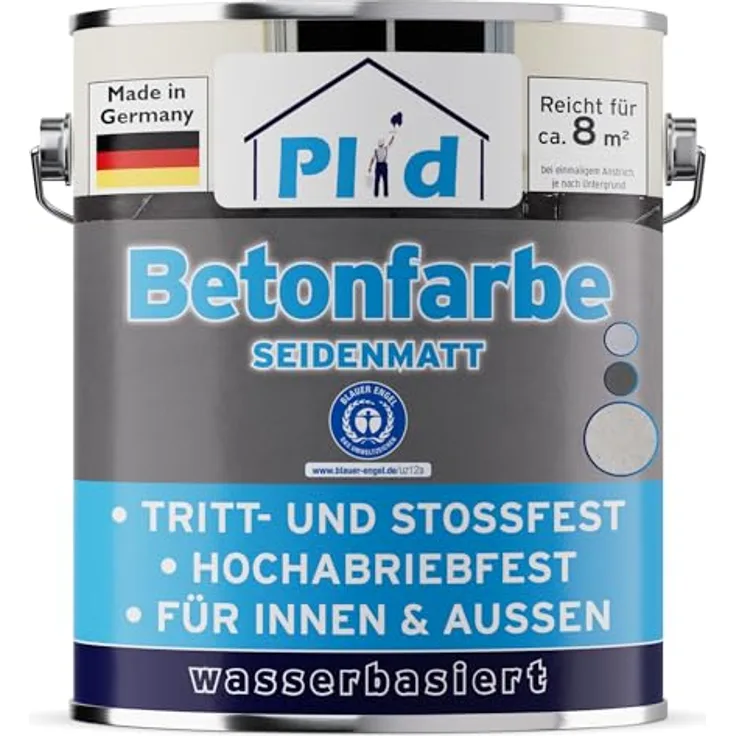 Plid® Betonfarbe Innen & Außen, Frostsicher, Kieselgrau, 0,75L, Flüssigkunststoff Bodenbeschichtung für Beton, Zement, Mauerwerk & Holz - Made in Germany