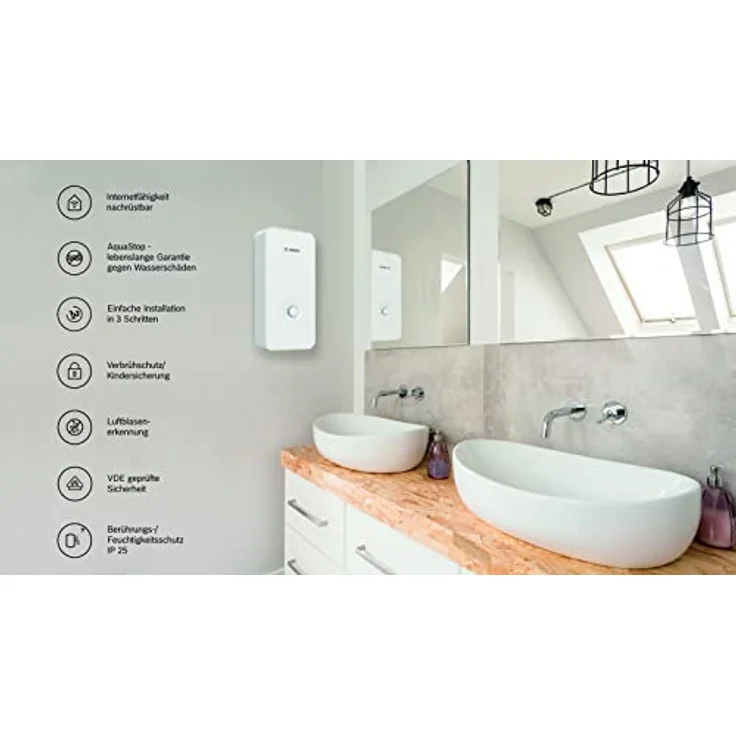 Bosch Tronic Comfort Plus 15/18/21 kW, elektronisch geregelter Durchlauferhitzer, druckfest, stufenlose Temperaturwahl, moderne Glas-Optik, weiß [Energieklasse A] – Bild 2