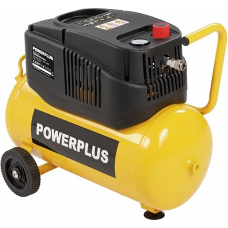 POWERPLUS Kompressor POWX17250, ölfrei, 1200W, 24L Tankvolumen, bis 8 bar Druckregelung, mit Manometer und Sicherheitsventil, mobil mit Tragegriff und Rädern – Bild 3