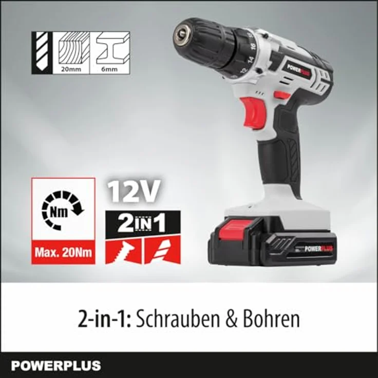 Powerplus Powc1051, 12V Elektrischer Schraubendreher mit 18 Drehmoment-Einstellungen, integrierter LED-Beleuchtung, Silber – Bild 3