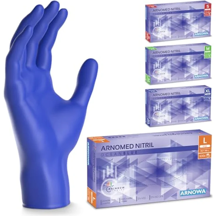 ARNOMED Einweghandschuhe Dunkelblau, 100 Stück/Box, Nitrilhandschuhe L, puderfrei, latexfrei, hautfreundlich, lebensmittelecht, verfügbar in S, M, L & XL – Bild 1