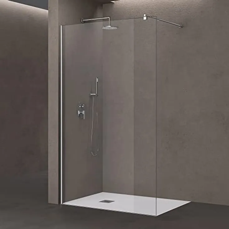 doporro Luxus Duschwand Duschabtrennung Bremen2K 70x200 Walk-In Dusche mit Stabilisator aus Echtglas 10mm ESG-Sicherheitsglas Klarglas inkl. Nanobeschichtung