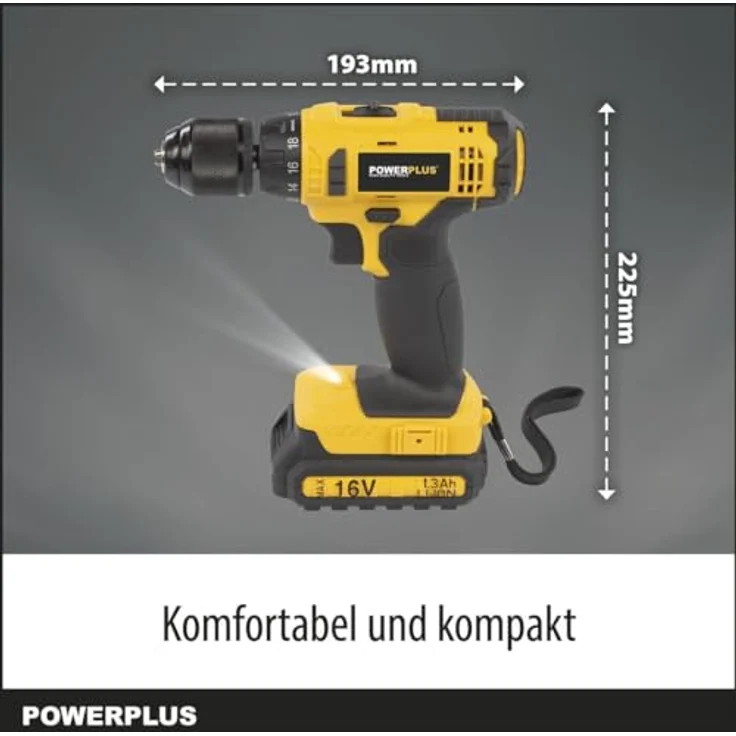 Powerplus Bohrschrauber 16V Li-Ion 2 Akku, mit LED-Arbeitsleuchte und Schnellstopp – Bild 5