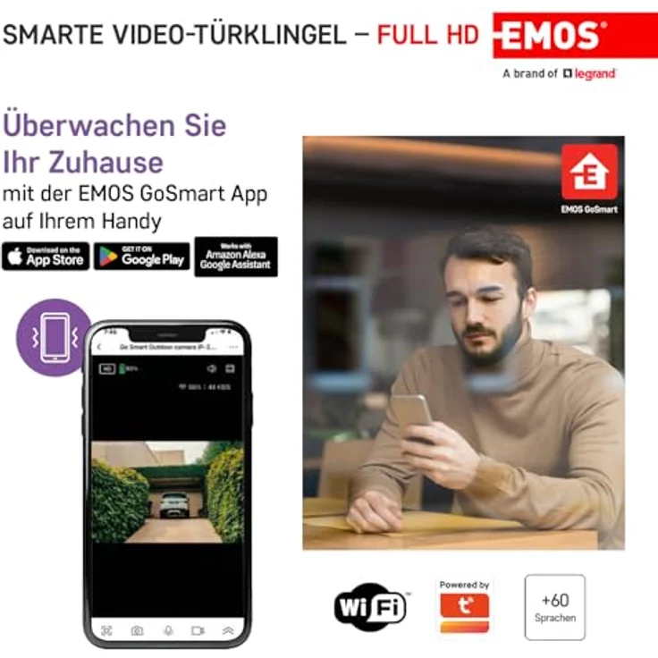EMOS GoSmart IP-09D, Smart Home Video Türklingel mit Full HD 1080p Kamera, wasserdicht, Solarpanel/Akku, Klingel- und Türschloss-Steuerung, Google Home & Alexa kompatibel, weiß – Bild 4