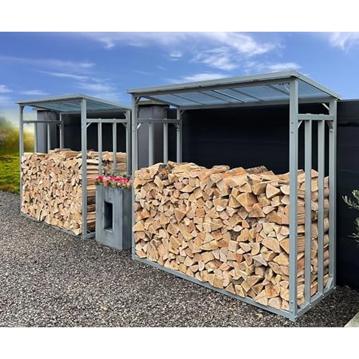 QUICK STAR Kaminholzregal Set 2 Stück, Aluminium wetterfest mit Wetterschutz Schwarz, 185 x 70 x 185 cm, pro 40 mm Stahlprofil, Kapazität 4,6 m³ (7 SRM) – Bild 5
