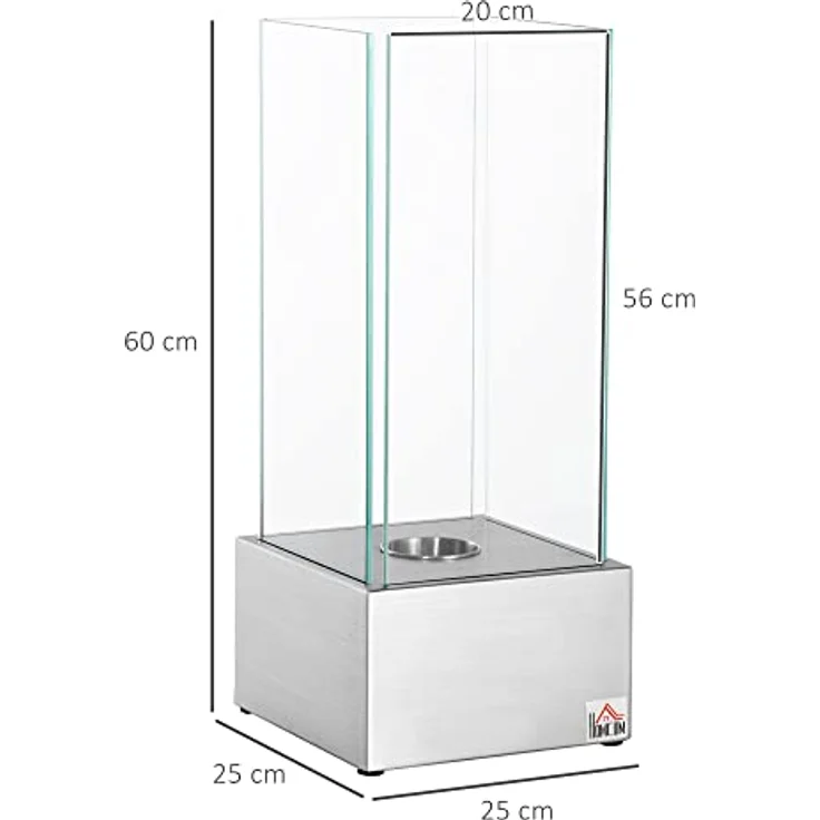 HOMCOM Ethanol-Kamin Feuerschale Bio-Ethanol-Brenner 0,4L 2 Std. Brenndauer 15m² mit Feuerlöschdeckel Edelstahl Hartglas Silber 25 x 25 x 60 cm - Preisvergleich – Bild 3