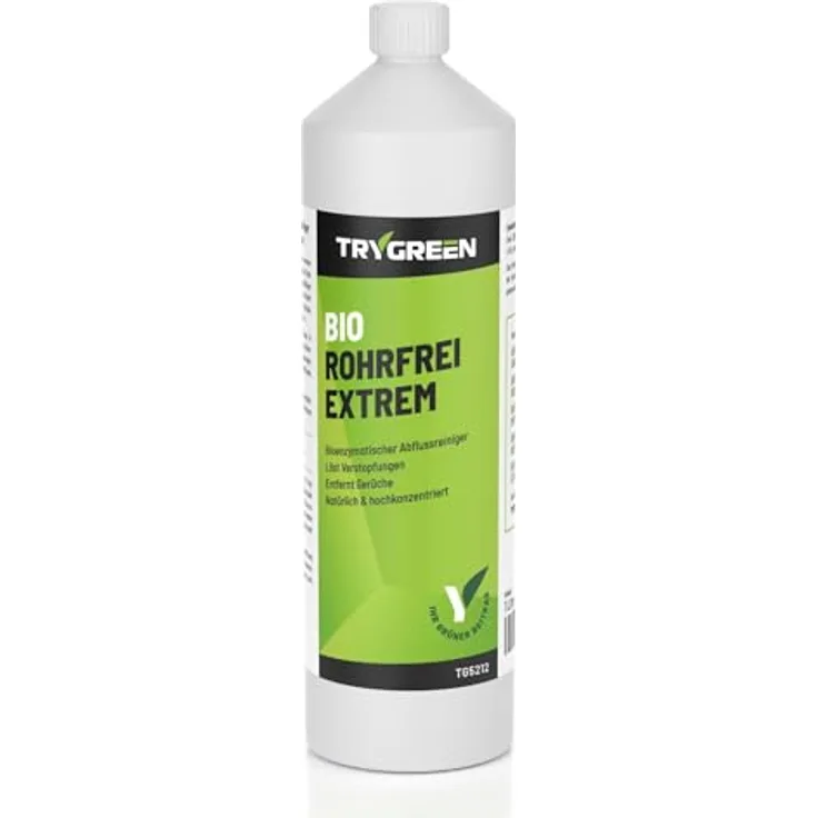 TRYGREEN Bio Rohrfrei Extrem - Abflussreiniger mit Enzymen - 99% biologisch abbaubar - Öko Rohrreiniger - Gegen Verstopfungen & Gerüche - 1 Liter