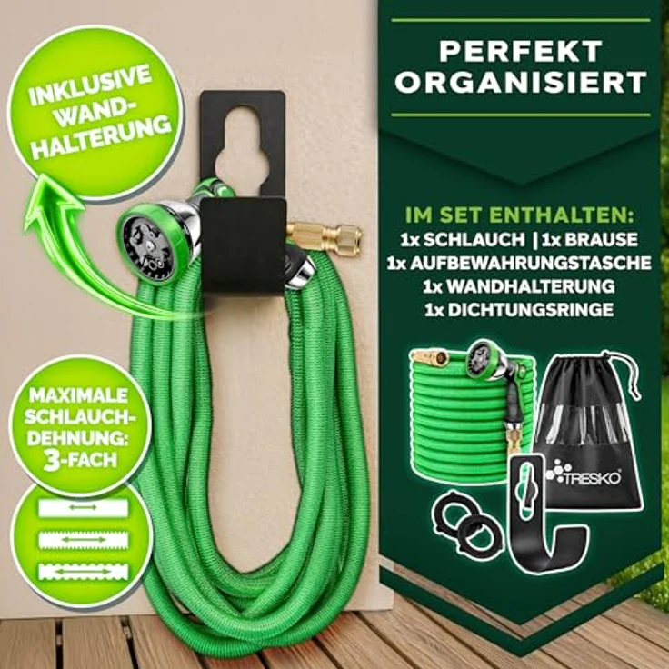 TRESKO Premium Gartenschlauch Flexibler Wasserschlauch dehnbarer Flexischlauch Grün 30m – Bild 9
