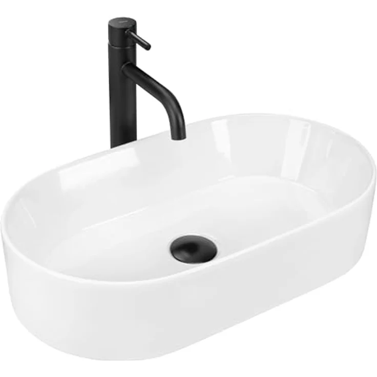 Rea Aufsatzwaschbecken LAYLA 50, Handwaschbecken aus hochwertiger Keramik, freistehend, 30 x 53 x 11,5 cm, Weiß – Bild 1