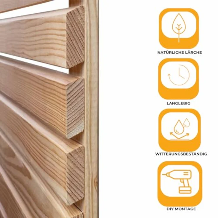MEGA HOLZ Sichtschutzzaun Rhombus DIY, Lärche Natur, 180x180 cm, variabel in Höhe und Breite, stabile Lamellenstruktur – Bild 4