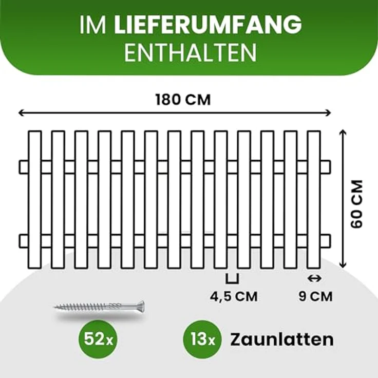 Gartenpirat Holzpaket für Lattenzaun, kesseldruckimprägniert, 180 cm breit, 60 cm hoch, Typ A – Bild 4