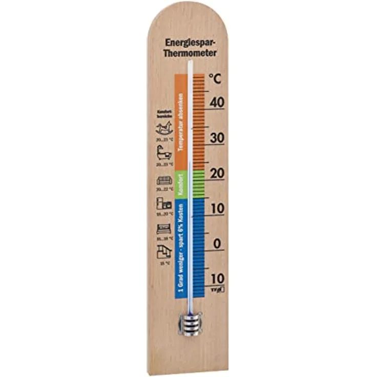 TFA Dostmann Energiespar-Thermometer, 12.1055.05, Innenthermometer, mit Energiespar Tipps, Komfortbereich, Temperaturüberwachung, Buche