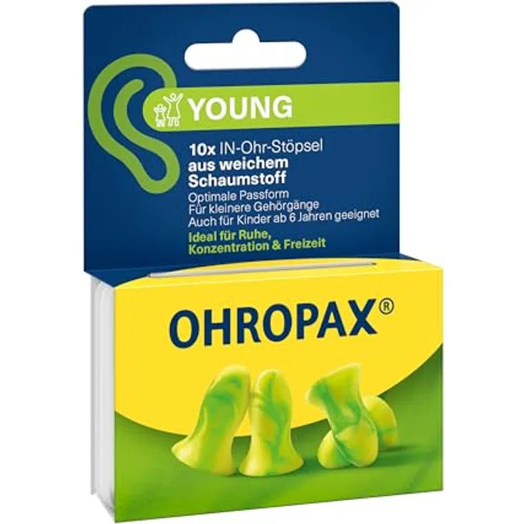 OHROPAX Young Ohrstöpsel – für kleine Gehörgänge – 10 Stück, SNR 35 dB, weiß