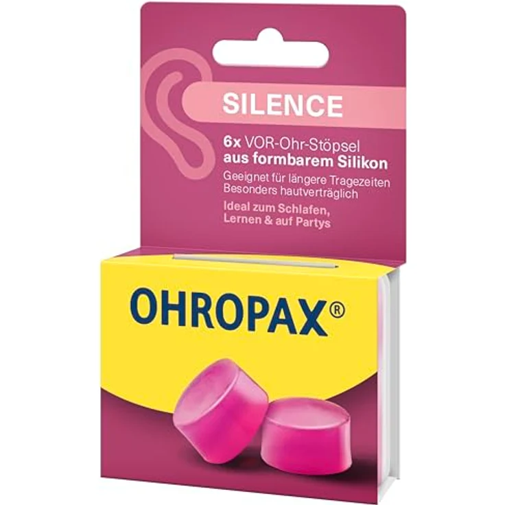 OHROPAX Silence Ohrstöpsel – Pinke VOR-Ohr-Stöpsel aus formbarem Silikon – Schalldämmwert SNR 23 dB – dermatologisch getestet – 6 Stück – Bild 3