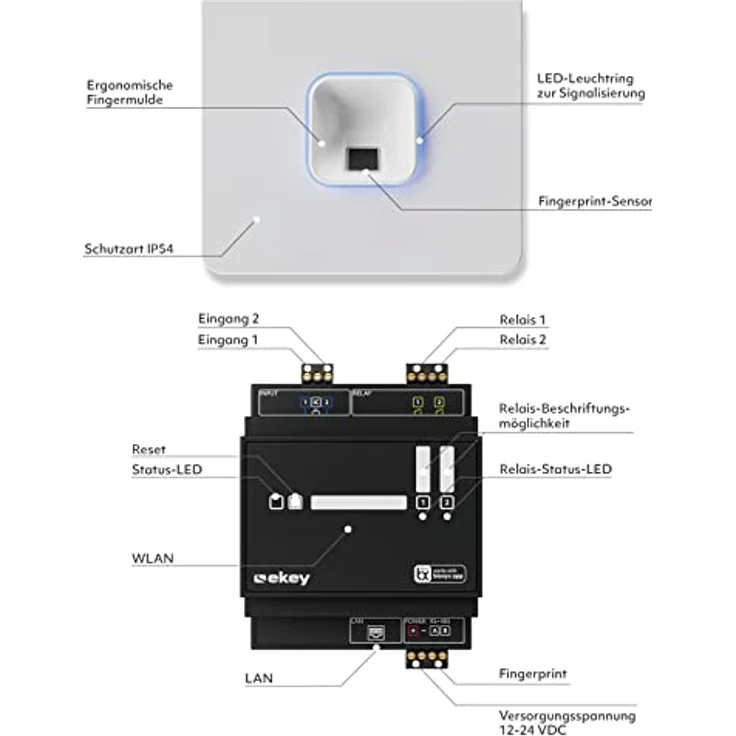 EKEY 204751 sLine Fingerprintset für Sprechanlagen und Hohlräume (Fingerprint Weiß, Controller), Biometrische Zutrittslösung zur Integration in Türsprechanlagen, 0,4 W, 12-24 V, Weißer Fingerprint – Bild 5