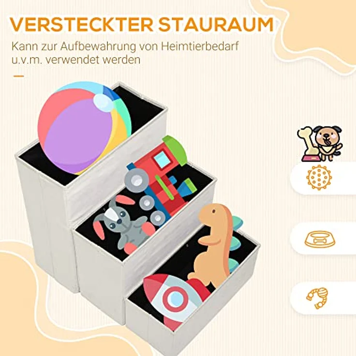 PawHut Haustiertreppe Katzentreppe Hundetreppe Faltbar 3 Stufen Tiertreppe mit Stauraum für Katzen und Hunde MDF Weiß 40 x 54 x 48 cm - Preisvergleich – Bild 5