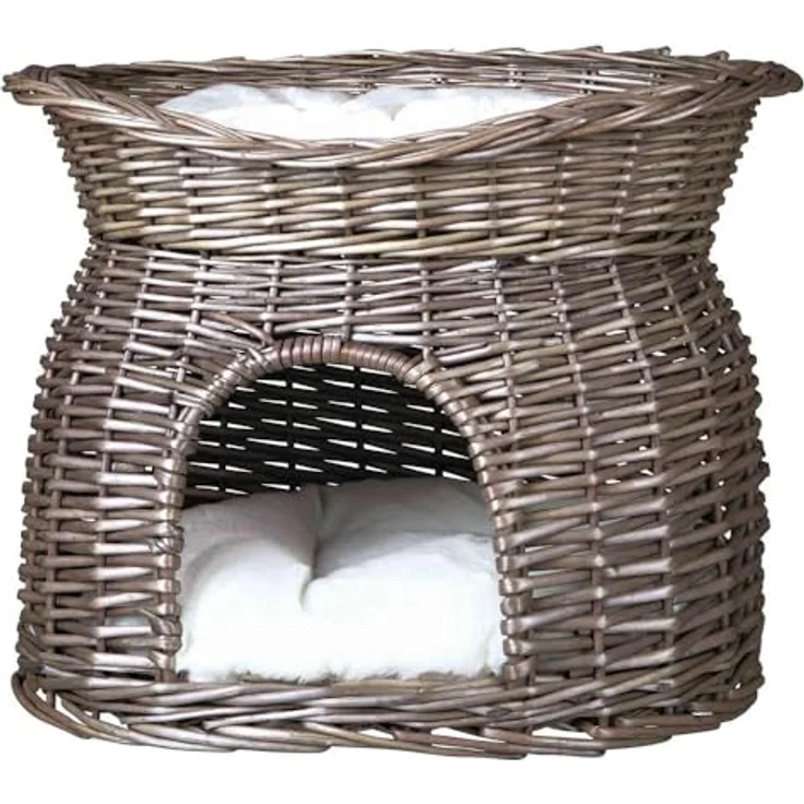 Trixie 2873 Weidenkorb mit Liegedach und 2 Kissen, 54 × 43 × 37 cm, grau – Bild 3