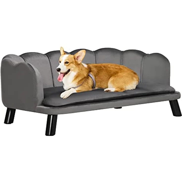 Pawhut Hundesofa mit Rückenlehne Haustiersofa mit Holzbeinen Hundebett Weichem Bezug, Katzensofa Dunkelgrau 98,5x60,5x35,5 cm – Bild 1