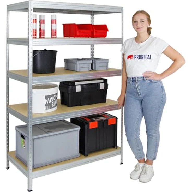 Proregal Schwerlastregal Rivet, 180 x 120 x 60 cm, 5 Böden, Traglast 250 kg pro Boden, verzinkt – Bild 5